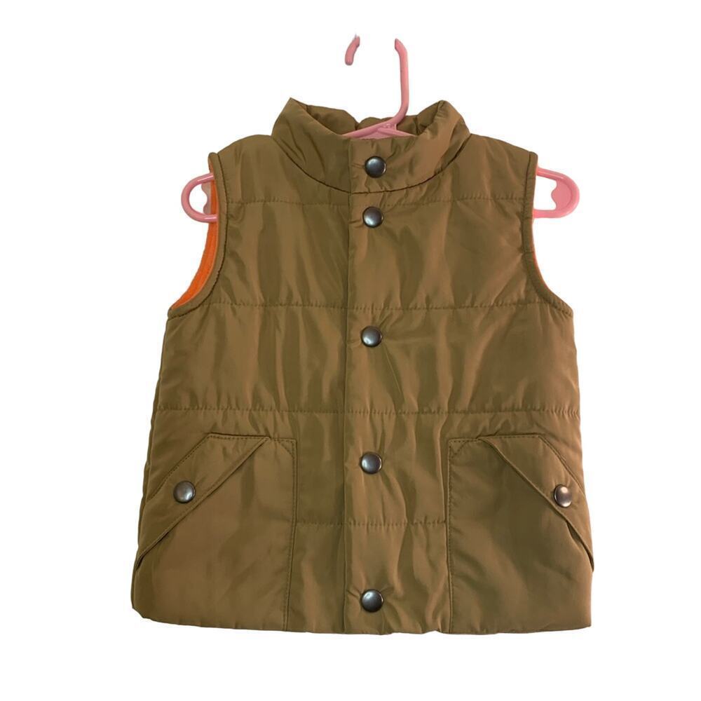 OSHKOSH B’GOSH Boy’s Tan with Orange Fleece Lining Snap Up Vest / Size: 18 Mos